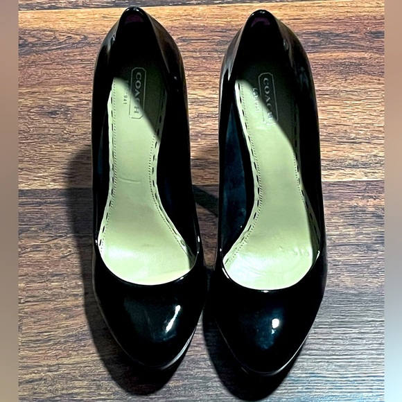 Coach Buffy High Heel Pumps Stiletto 5" Platform Black Patent Leather Size 9.5 - Picture 1 of 6